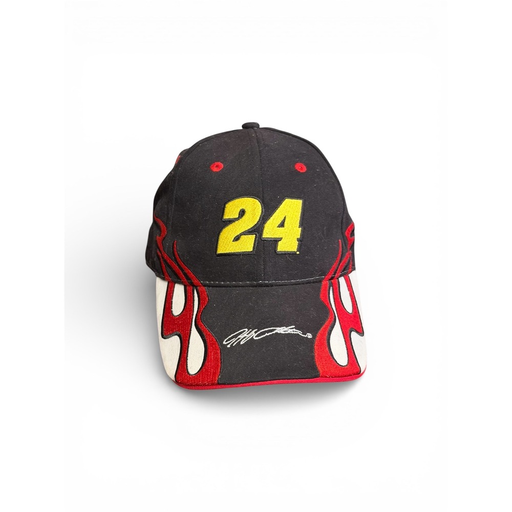 NASCAR Jeff Gordon 24 Hendrick Motorsports Black Flame Embroidered Hat Cap Mens‎